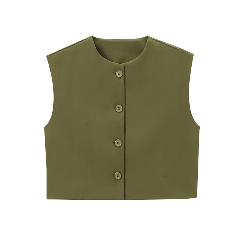 Willshela Womens Fashion Solid Single Chest Vest Retro Oneck Sleeveless Jacket 250226