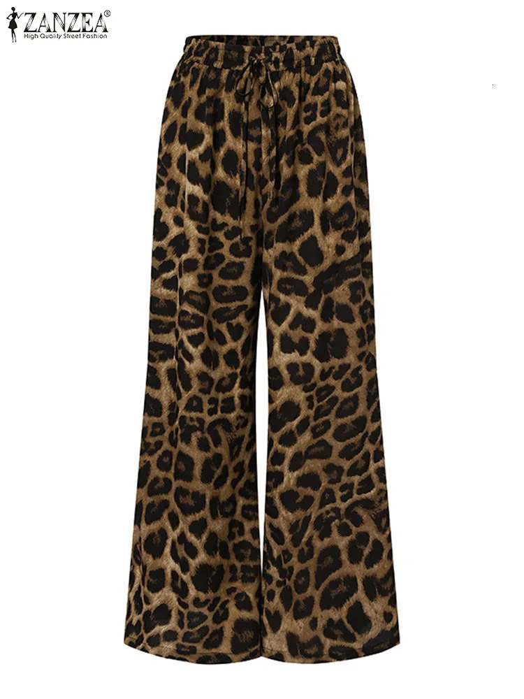 ZANZEA Vintage 2PCS Pant Sets Summer Women Fashion Leopard Printed Casual Loose Tops and Pant Outfits Wide Leg Pant Sets 250226