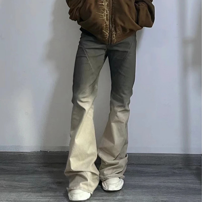 PFNW Dark Style Worn-out Vintage Washed Gradient Jeans Male High Street Niche Loose Boot Cut Mens Pants Chic 28W4551 250221