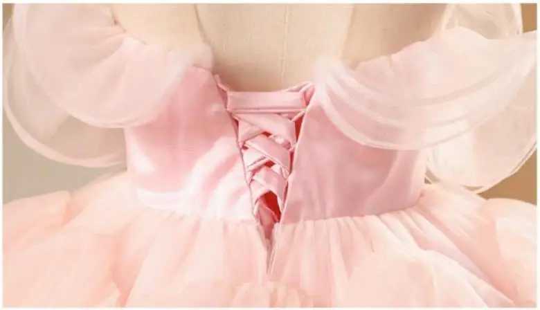 Girl's Dresses New Childrens Princess Evening Gown Mesh Pearls Sleeveless Design Kids Wedding Birthday Baptism Party Dresses For Girls A3648 Y250