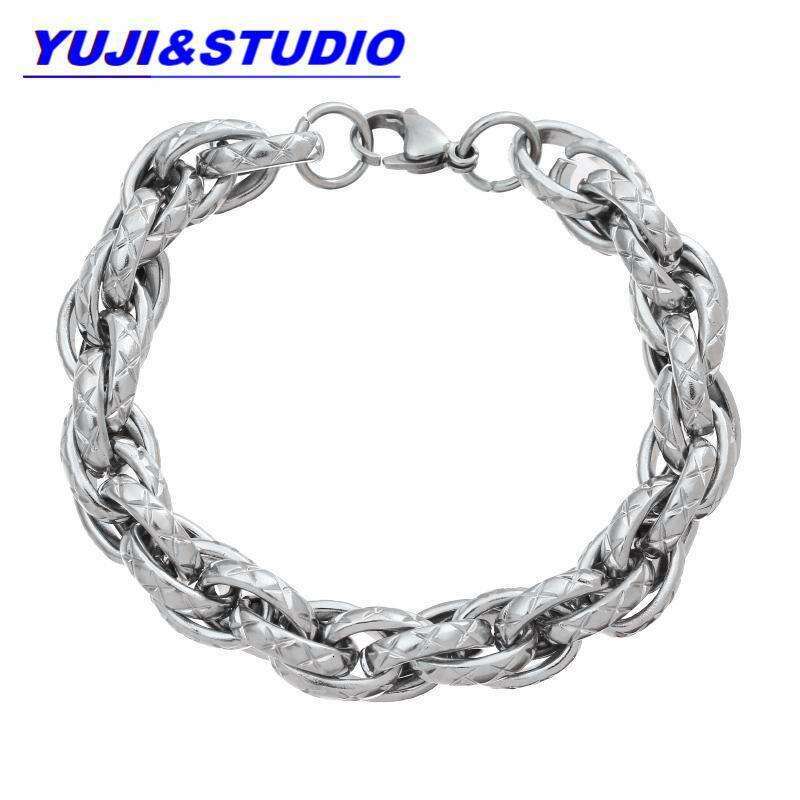 Hip Hop Trendy 11MM Wide Boys Titanium Steel Personalized Fashion Versatile Simple X-Pattern Bracelet