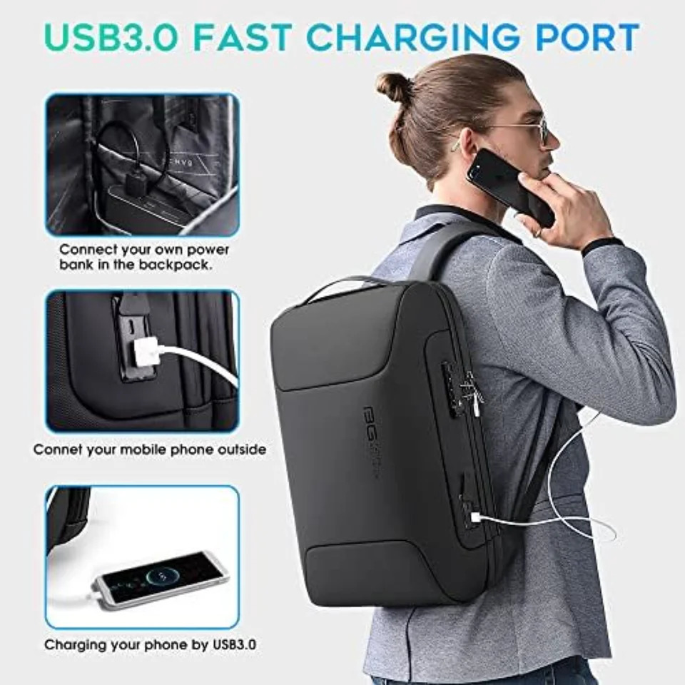 Ship from US BANGE antitheft business travel laptop backpack with USB charging port 250227FBB