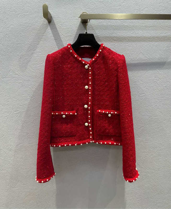 Chan Womens Jackets coat designer women clothing 2025 spring new product flower lining cloth Pearl woven ribbon sequin soft tweed coat for woman highend feeling Mirr