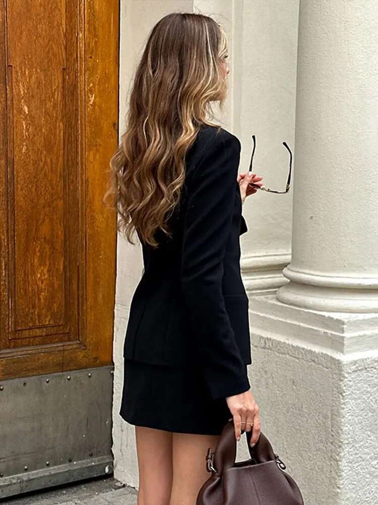 Elegant 2 Piece Sets Women Outfit Fashion O Neck Single-Breasted Pockets Coat Hip Package Mini Skirt 2025 Ladies Office Suit