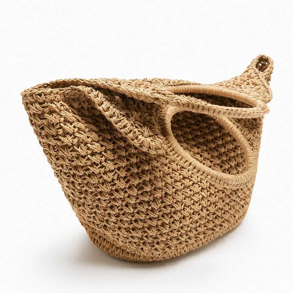 Casual Large Capacity Straw Tote Bag Fashion Paper Woven Round Handle Women Handbags Summer Beach Bags Big Bali Tote Purse