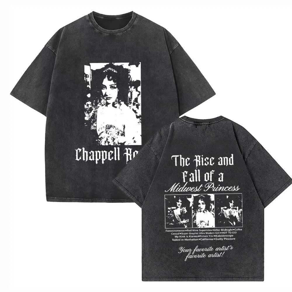 Chappell Roan Washed T-shirt The Rise and Fall of A Midwest Princess Music Merch Unisex Harajuku Washed Tshirts X250227