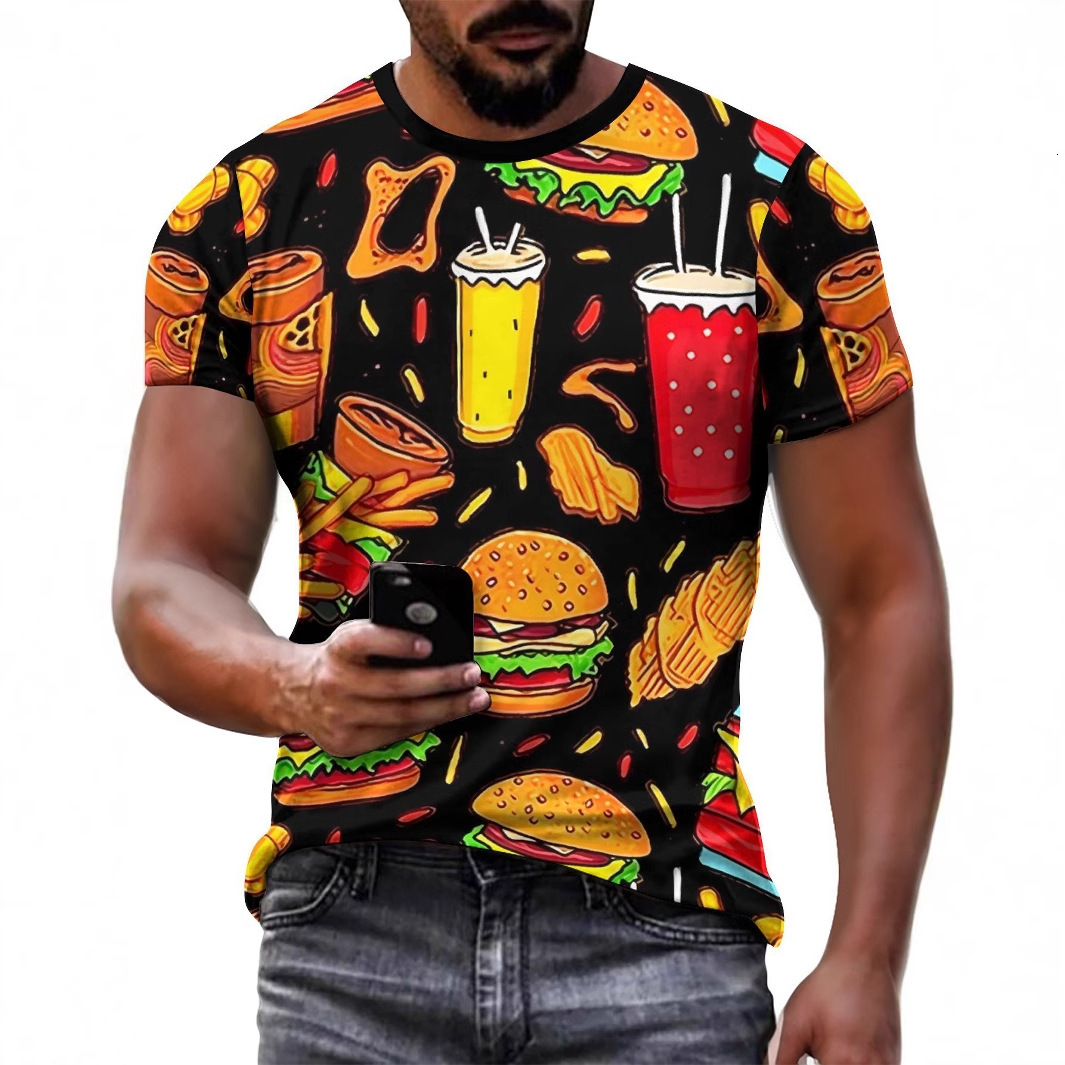 Designer 2025 New T-shirt 3D Printed Rainbow Dazzling Casual Loose Men's Short Sleeved Shirt