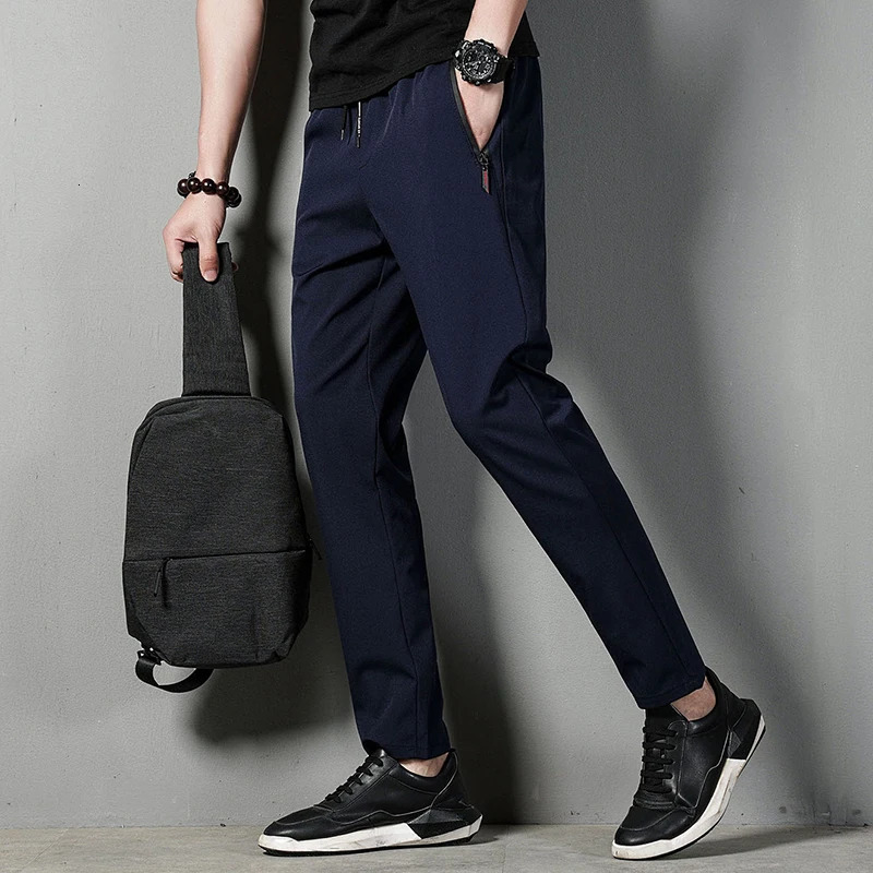 Summer mens casual pants slim fit thin Korean version ice silk pants Jinlun sports pants straight tube quick drying pants 250227