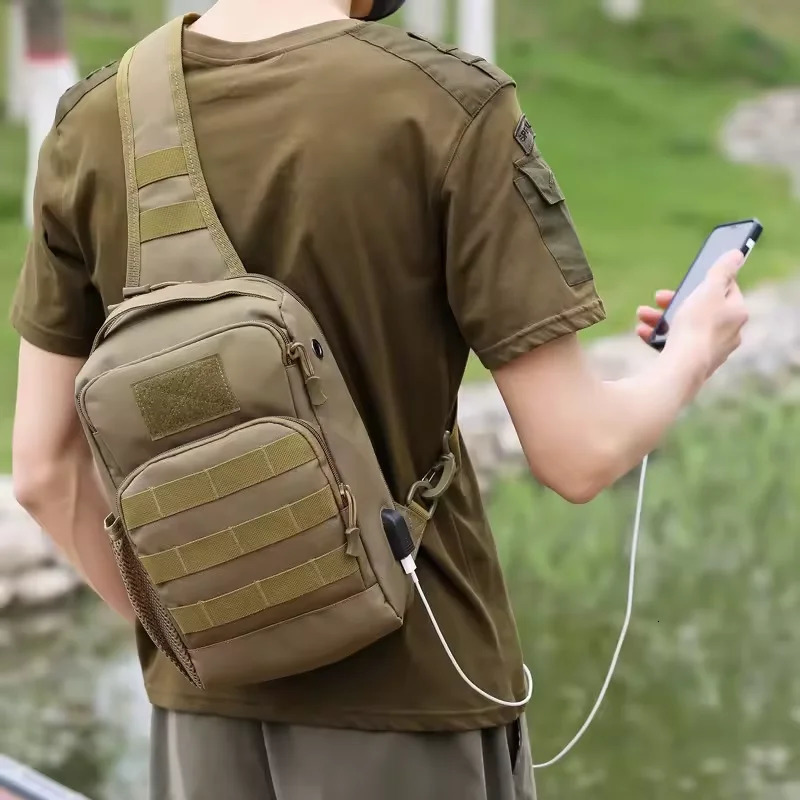 Ship from US Tactical Shoulder Bag Molle Sling Daypack with USB Charging Port Chest Fishing Camping Fanny 250227FBB