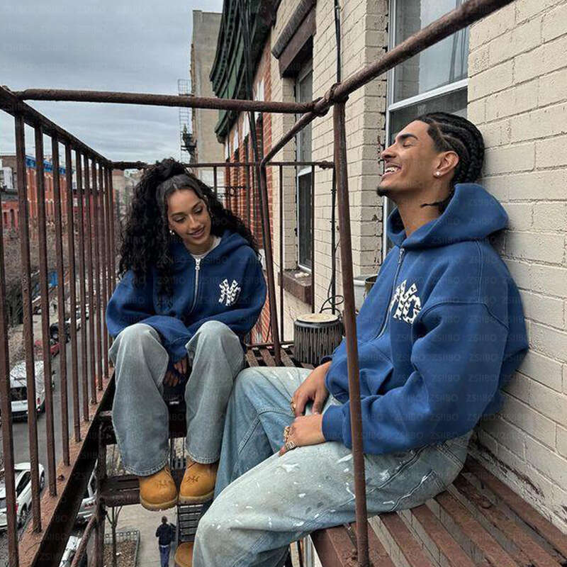 fashion casual trend printed autumn loose hooded cardigan women's hoodie