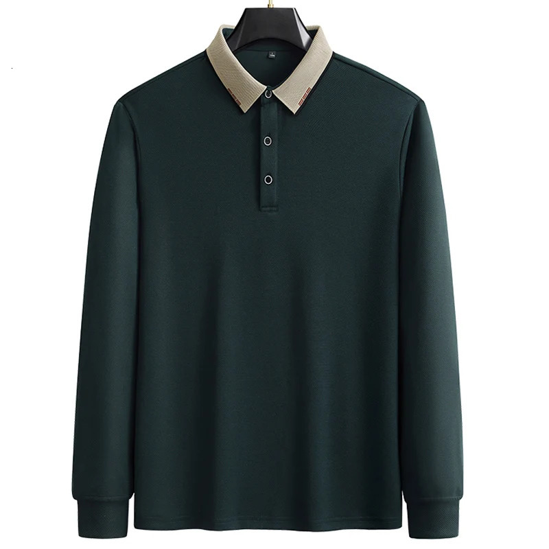 polo shirt men M-7XL 8XL 9XL autumn Mens Long sleeve polo shirt Solid color Middle age business casual mens polo shirt A92 250224