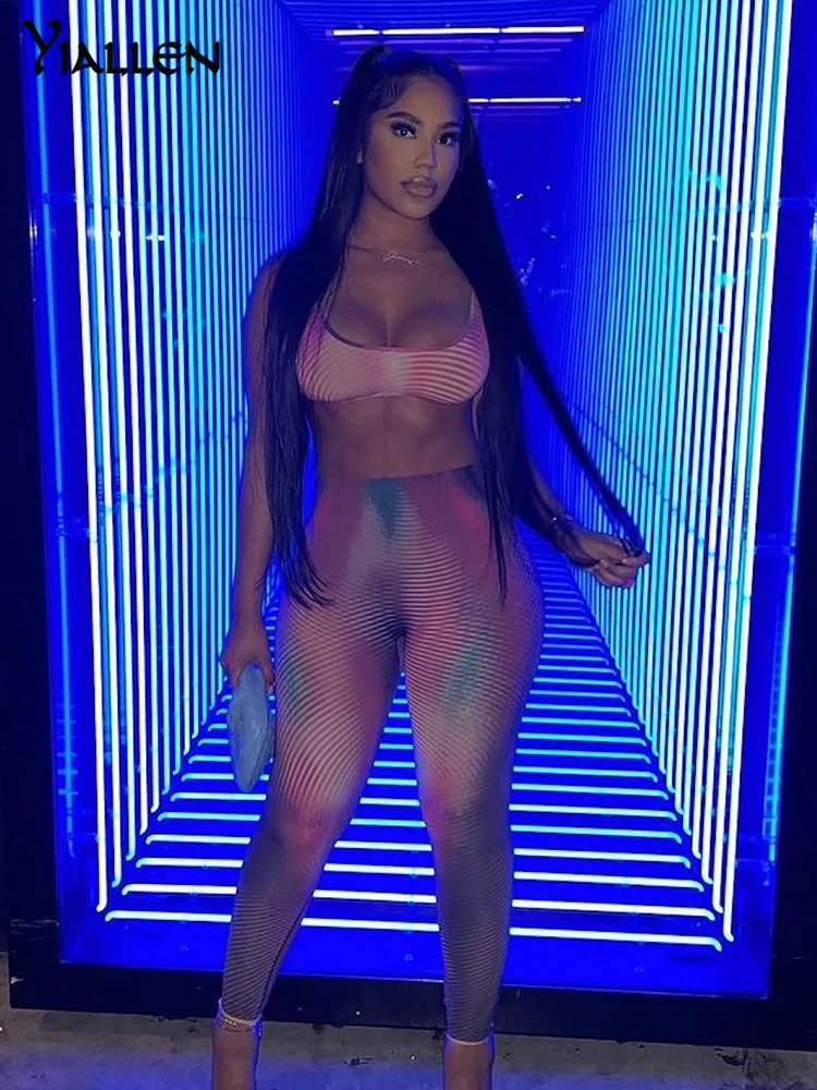 Yiallen Autumn Winter Womens Sexy 2-Piece Retro Printing Sling Sleeveless Top High Waist Slim Pants Fashion Street Set 250226