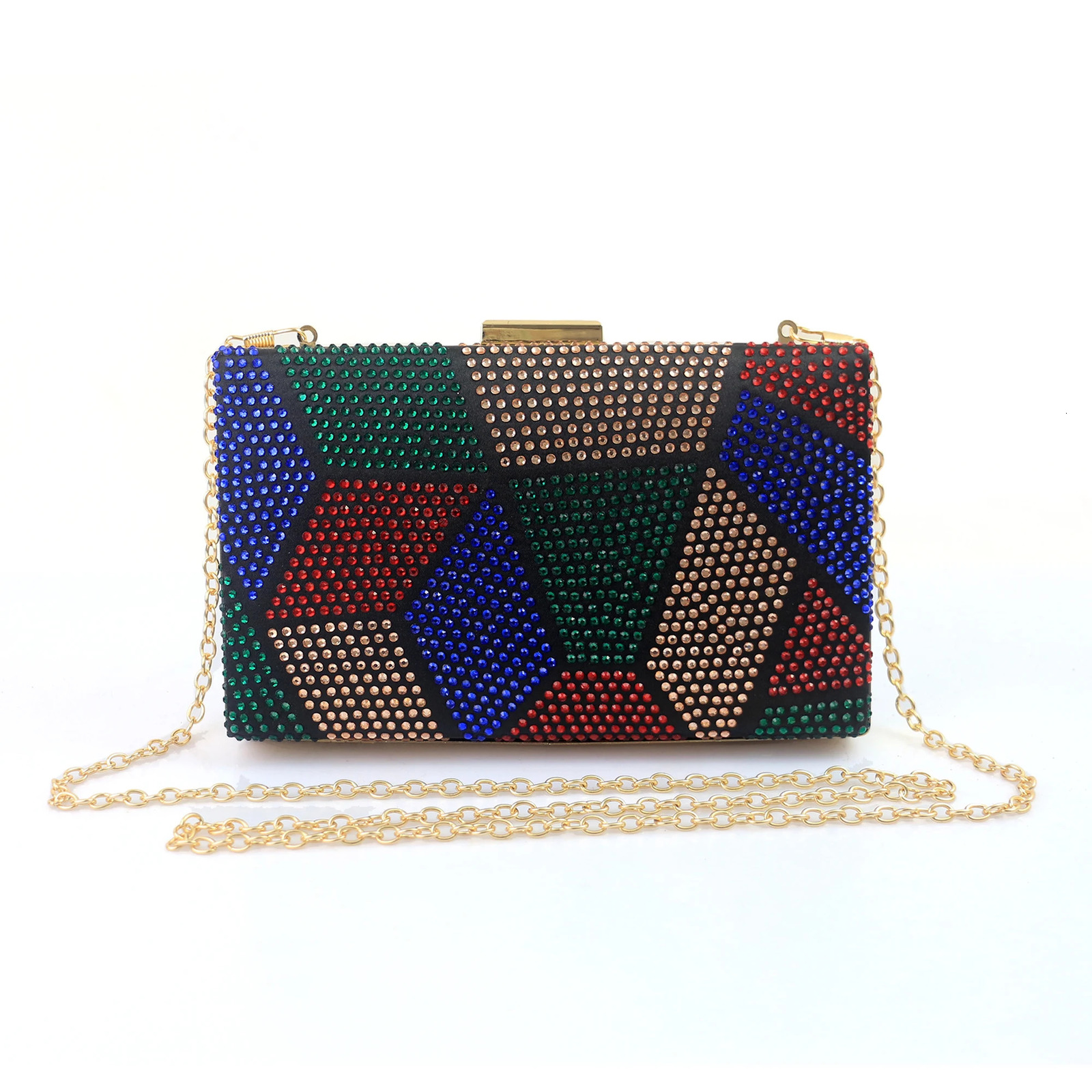 Gorgeous Sparkling Diamond Colorful Rhinestone Block Geometric Pattern Satin Hard Shell Small Square Bag Womens Clutch Evening Bridal Vale 250226