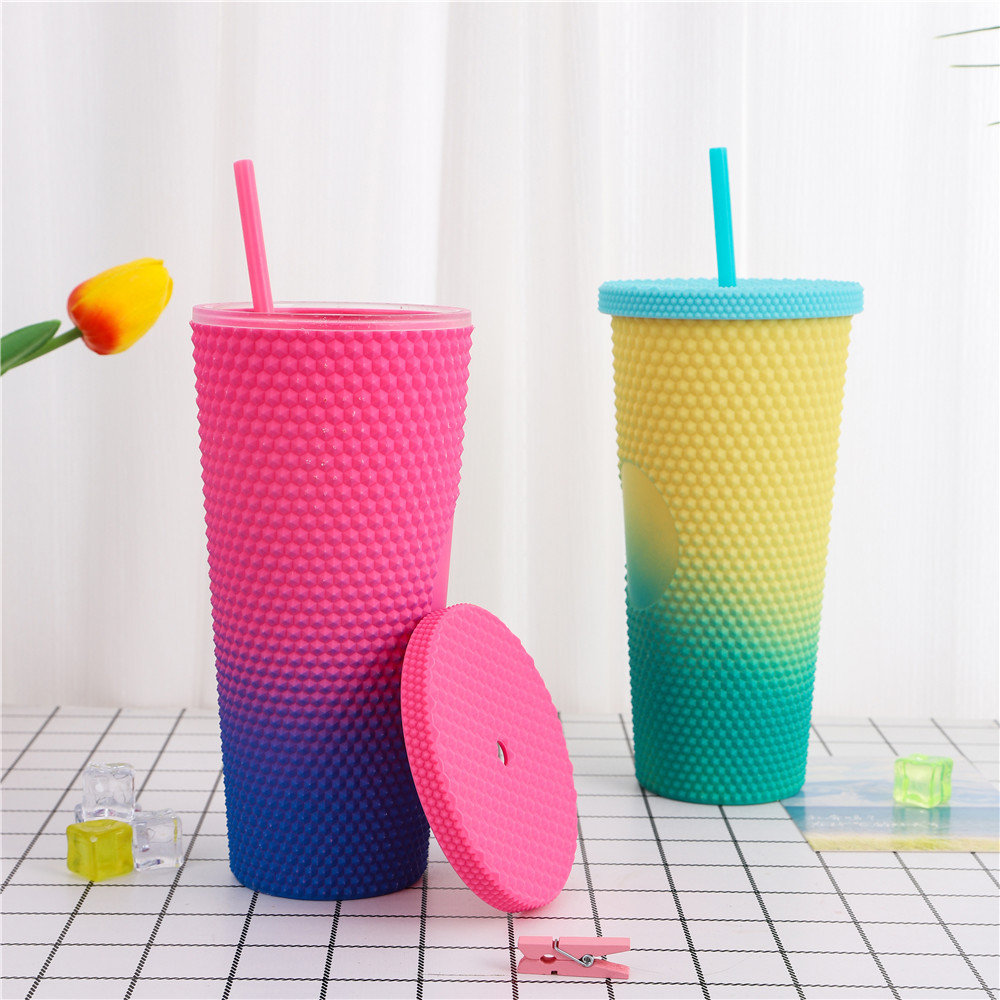 Frosted Lavender Purple Studded Tumbler 710ml Plastic Coffee Cup Durian Cup Diamond Fish Scale Cup