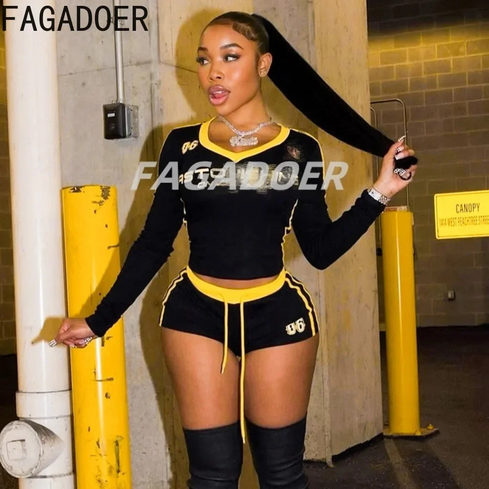 FAGADOER Retro Y2K Cute Letter Print 2 Piece Sets Women Outfit High Quality Top Drawstring Sporty Shorts Suit Female Streetwear 250227