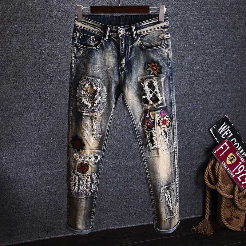 2023 Spring and Autumn New Classic Fashion Embroidered Patch Straight Leg Jeans Mens Casual Comfort Stretch High Quality Pants X250227