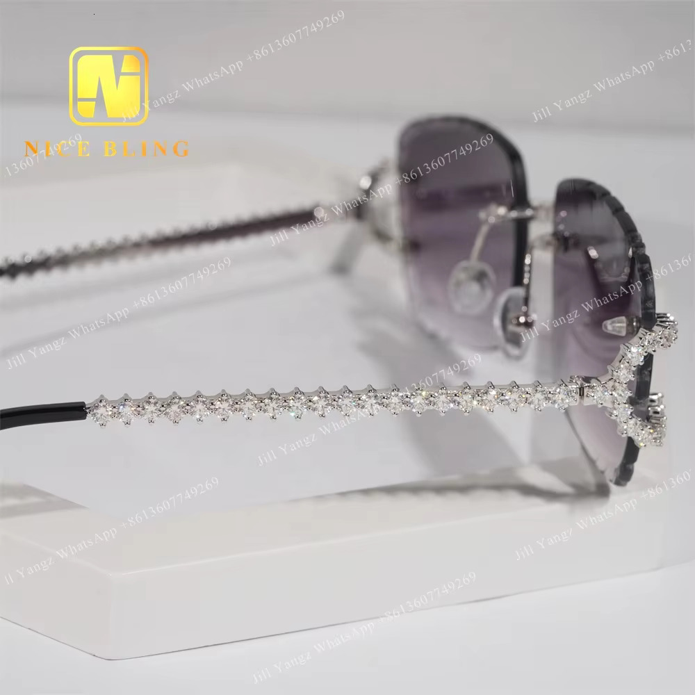 REAL HAND SET Jewelry S Moissanite Pass Dia Tester Rimless Men Iced Out Sunglasses Custom Accepted