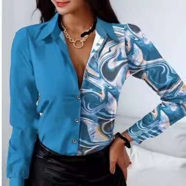 hot autumn and winter long sleeved V-neck color blocked retro style shirt top, versatile new trend clothing for 2025 temperament ins