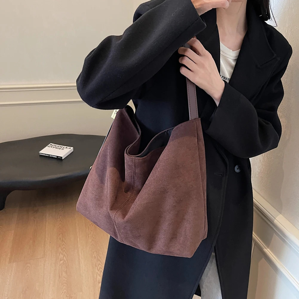 Ship from US Women Vintage Shoulder Bag Large Capacity Suede Retro Tote Handbag Adjustable Strap Casual Satchel Female Commute 250227FBB