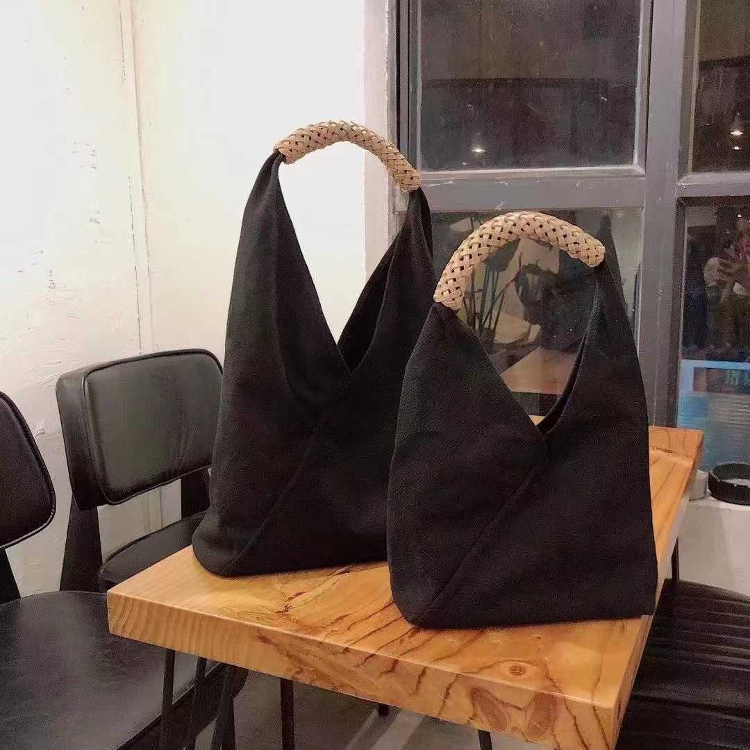 Canvas Saddle Bag Simple Style Solid Color One Shoulder Bucket Bag Handheld Woven Fashion Tote Bag 250215