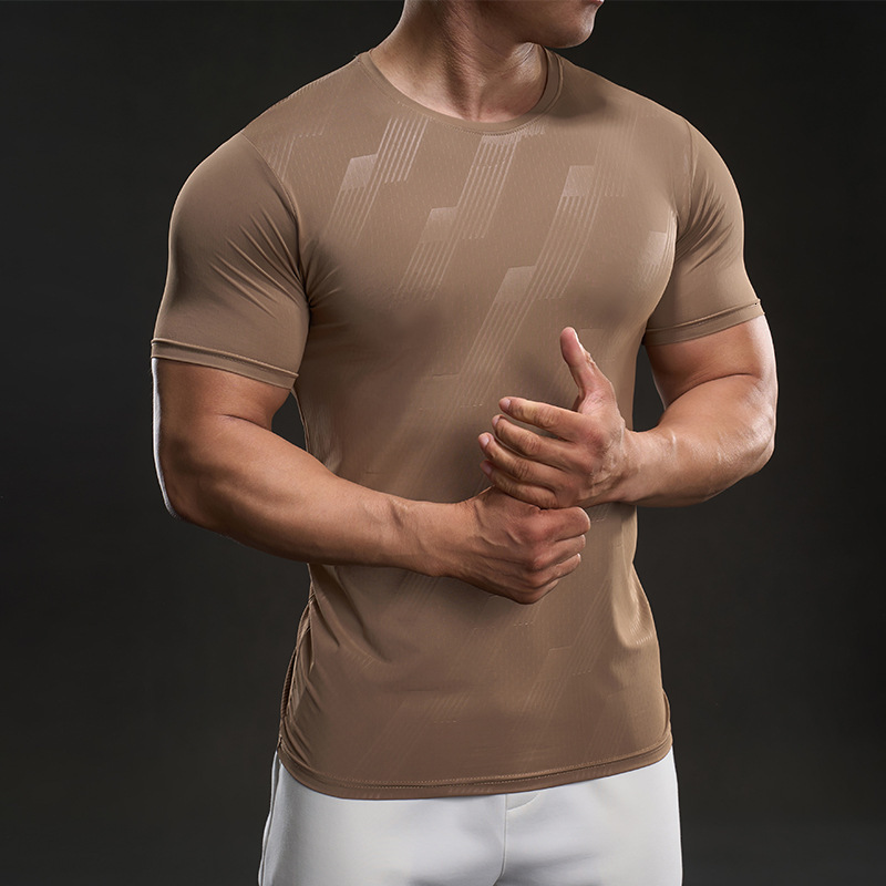 Designer Sexy Trend 2025 Summer Sports Elastic Round Neck Men's Fitness And Leisure Ice Silk Short Sleeved T-shirt