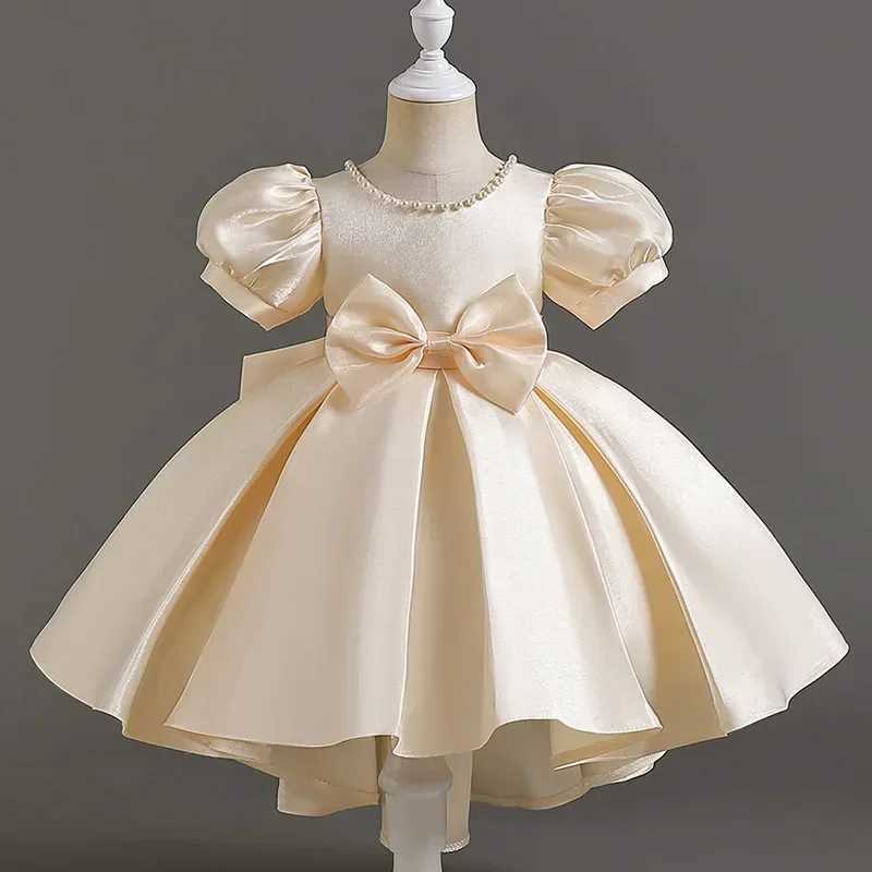 Girl's Dresses Fashion Solid Color Girl Evening Gown Short Sleeve Bow Kids Dresses for Girls Summer Girls Party Dress 1-10 Years Y2502271HRY