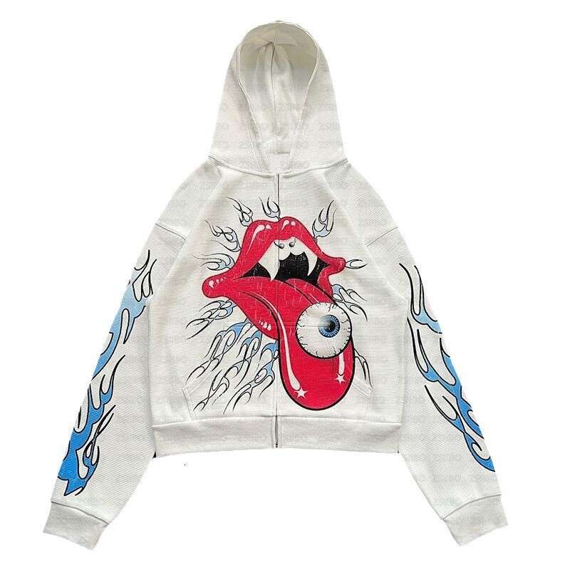 Autumn winter niche lazy funny abstract trendy brand loose zipper long sleeved top hoodie hooded cardigan men's and women's jacket