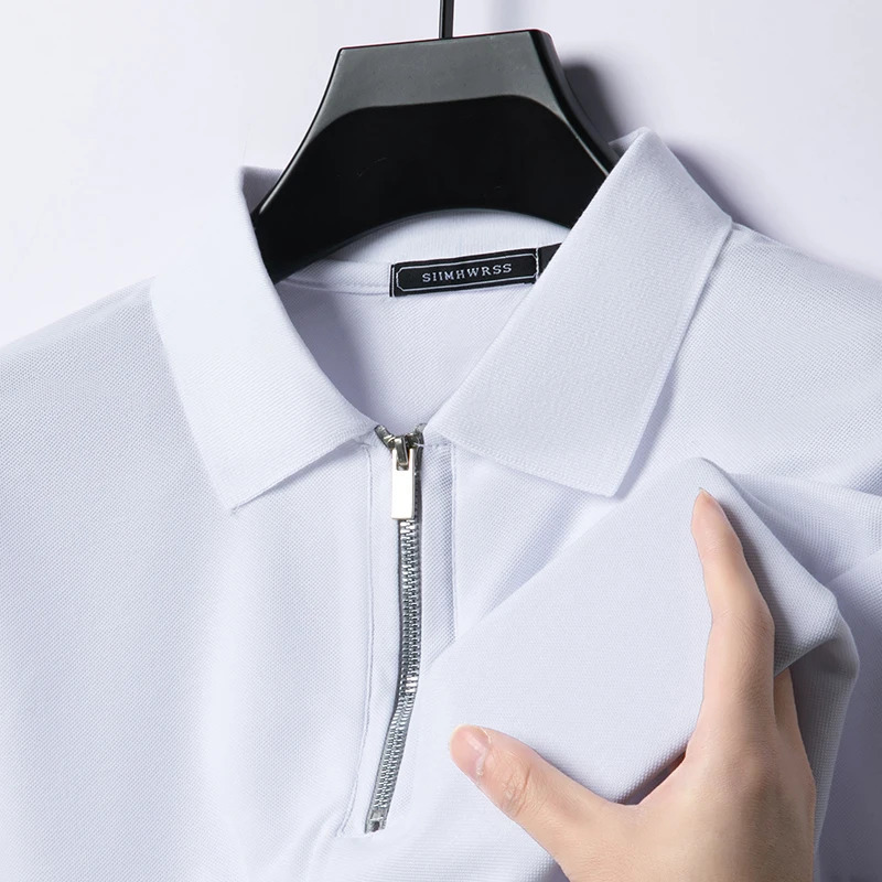 Summer Mens Casual Slim Fit Polo Shirt Flip Collar Breathable Half Zipper Short Sleeve Top Solid Color Comfortable T-shirt 250226