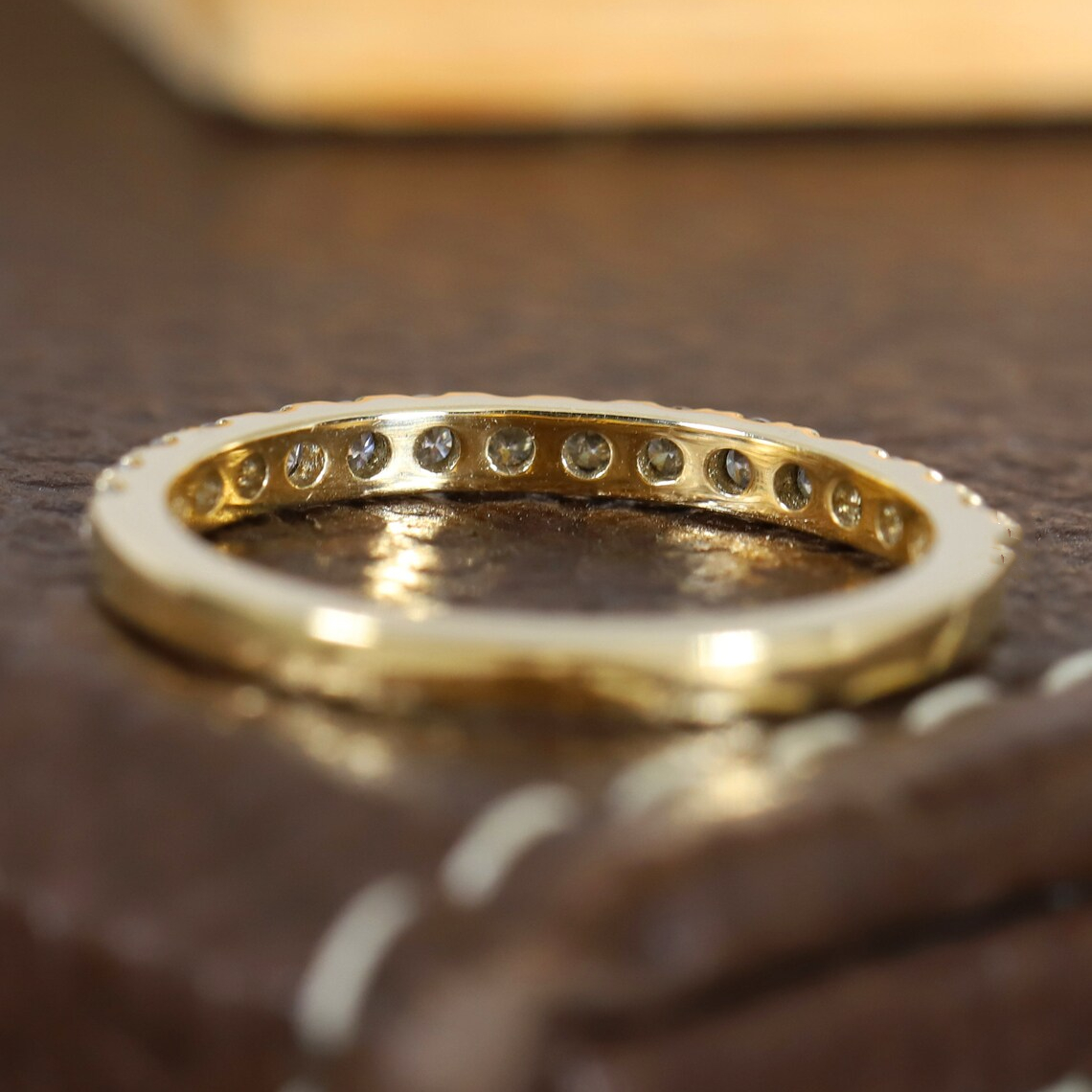 14k yellow gold classical lab diaond half pave eternity match ring solid gold hpht cvd diamond wedding band ring for women real gold fine jewelry