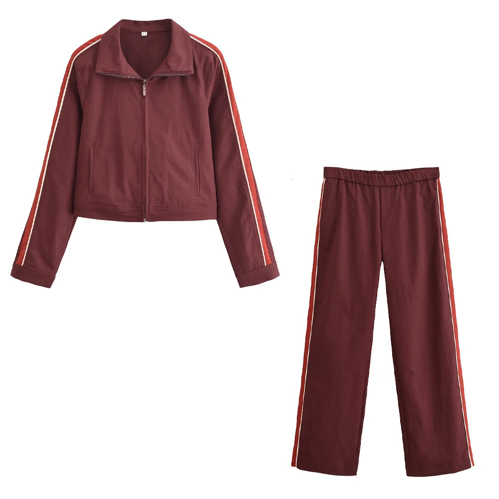 UNIZERA side striped belt decoration long sleeved jacket trousers autumn and winter product set for women 250226