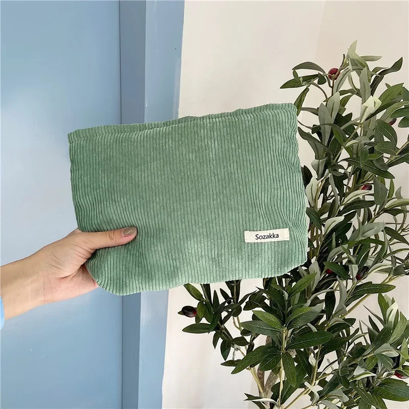 Ship from US Corduroy Travel Makeup Bag Portable Storage Wallet Large Capacity Zipper Organizer 250227FBB