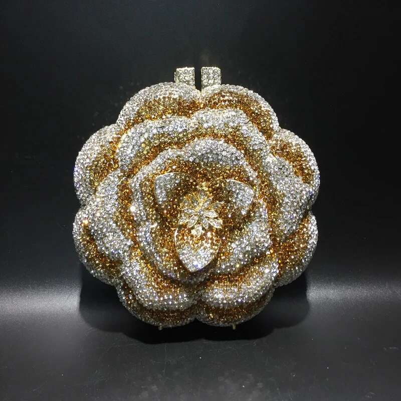 Rose wer Crystal Evening for Women Rhie Clutches Elegant Handbags Wedding Bride Gift Bags Banquet Shiny Bag