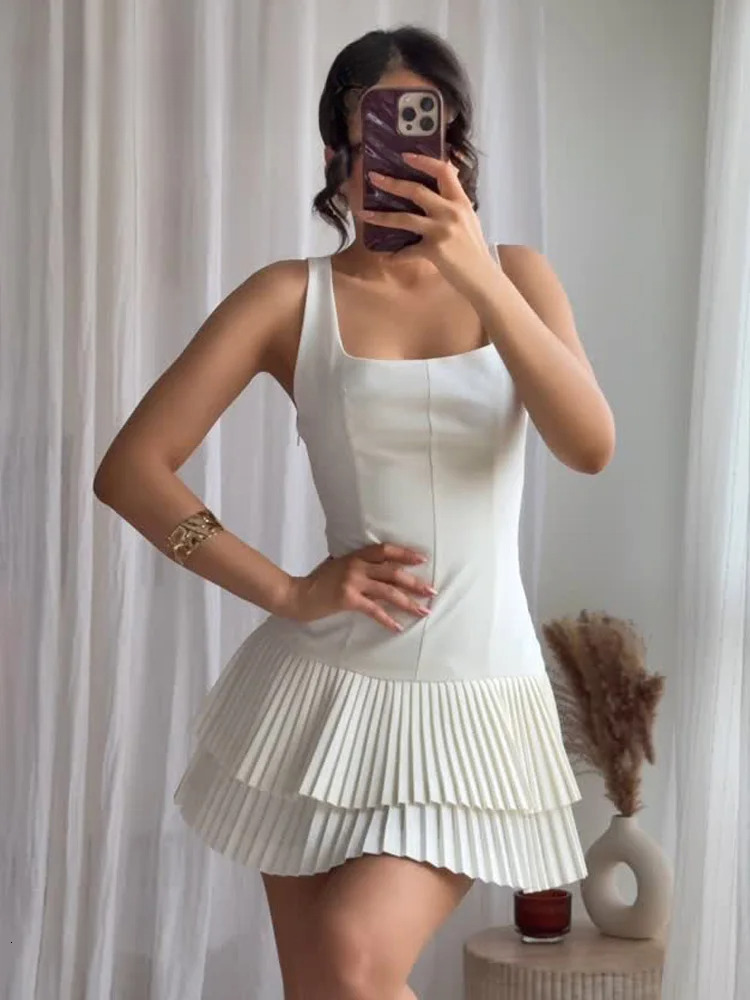 Woman Chic High Street Slim Short SEXY DRESSES FOR WOMEN Women Summer Square Collar Sleeveless Solid White Mini Dress
