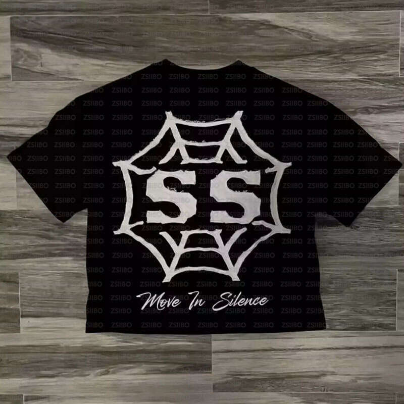 2025 New Personalized Street Harajuku Gothic Alphabet Spider Web Patch, Small and Comfortable Short Sleeve T-shirt Top