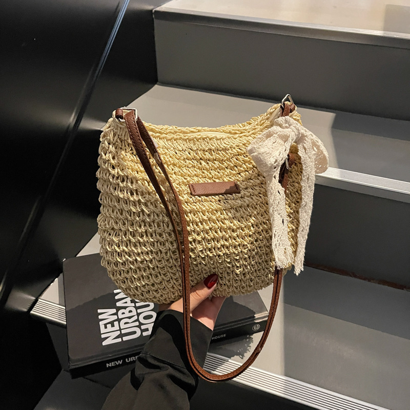 Crossbody straw woven for women, large capacity 2025 new summer versatile bucket bag, vacation beach bag #swissmilitary