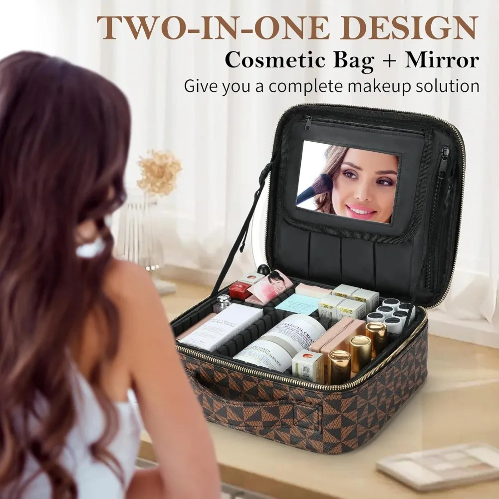Ship from US Plaid cosmetic bag portable storage with divider large capacity womens mirror 250227FBB