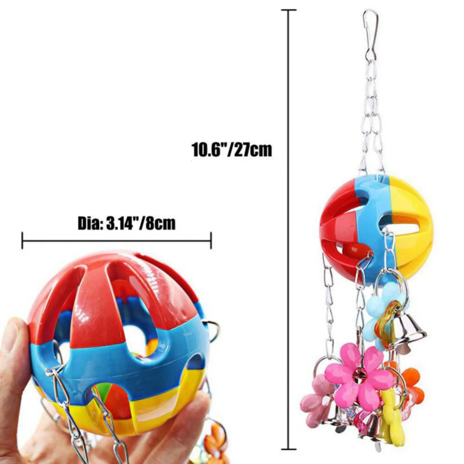 Bird Parrot Toy Colorful Bird Ball with Bell for Cage Bird Chew Toy Playing Training Ball Hanging Toy for Small Parakeets 250226