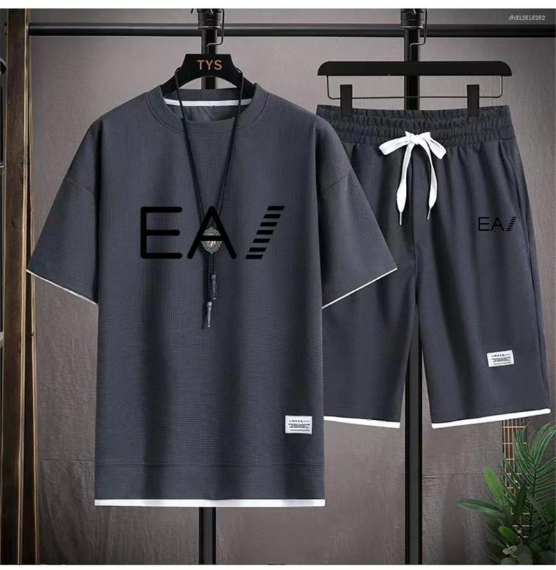 Mens Tracksuits Breathable Summer Set Round Collar Two Piece Shorts With EA1 Printed In Letters 01