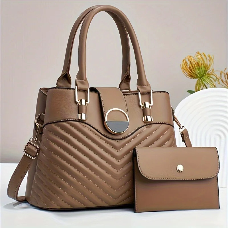 Ship from US 2pcsset Fashion Top Handle Satchel Elegant Crossbody Bag Womens Casual Handbag Shoulder Purse 250227FBB