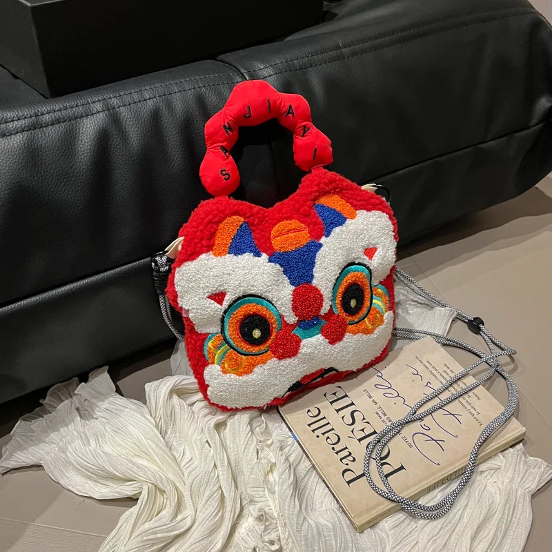 Ship from US Small niche n Chinese style lion waking plush bag for women personalized fresh and cute shoulder crossbody 250227FBB