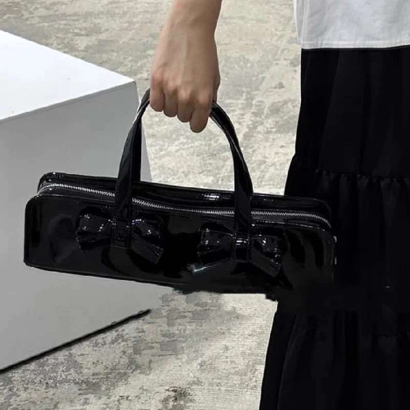 Moto & Biker Y2k Bags For Women Designer Handbags And Purses 2023 New In Fashion Bright Leather PU Bow Square Top Handle