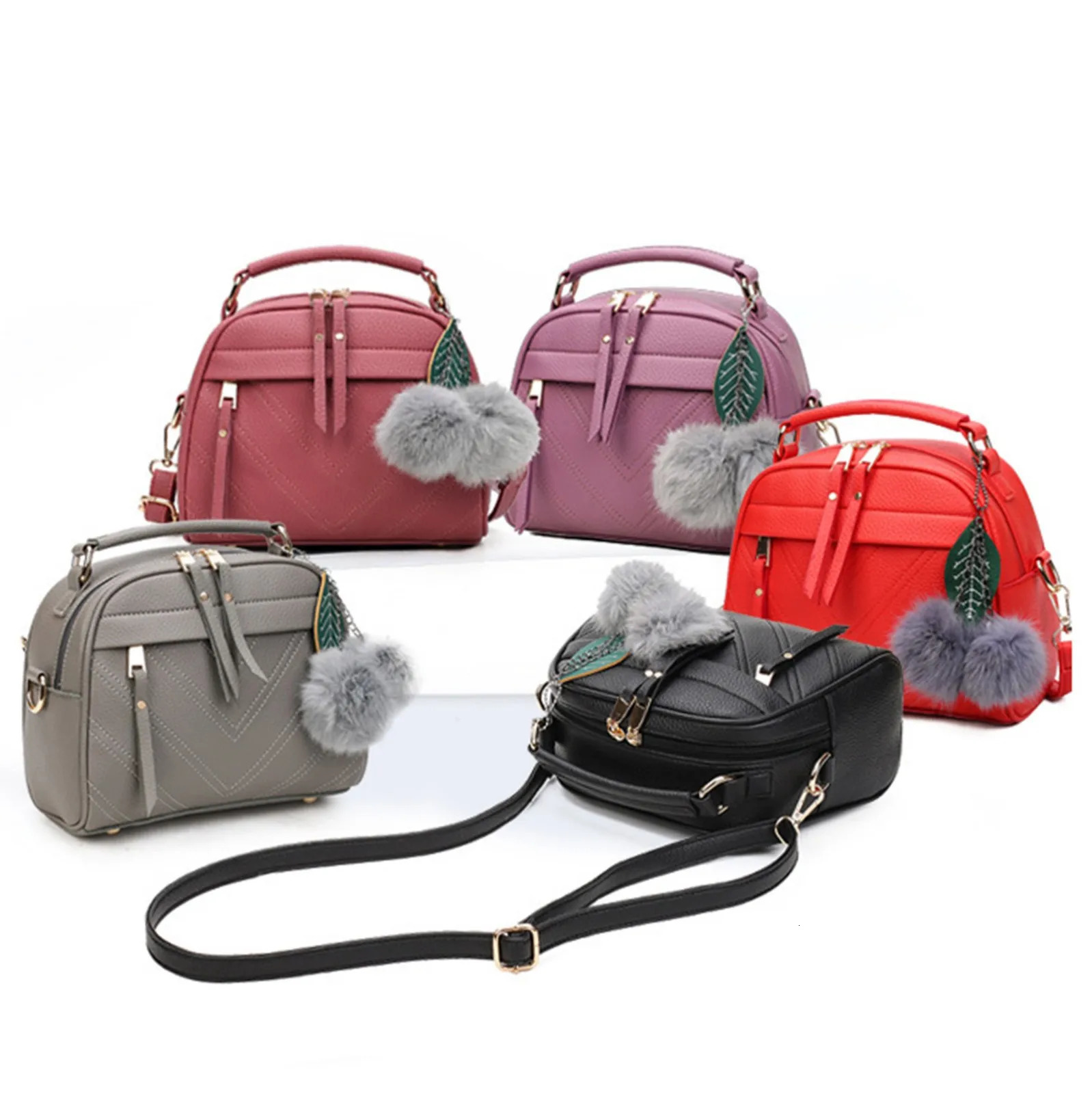 Ship from US One Shoulder Bag For Women Handbag Tote Fashion Purse Leather Pendant Womens Furry 250227FBB