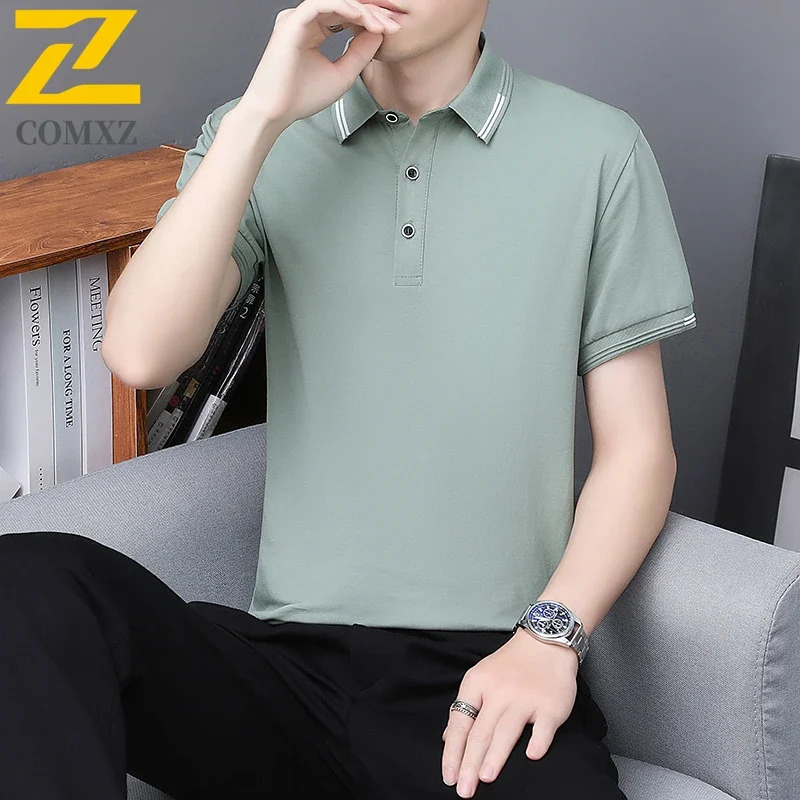 2025 Short Sleeve Mens Minimalist Pure Cotton Popsicle Cotton Selling POLO Shirt Business Casual Breathable Male T-shirt 250224