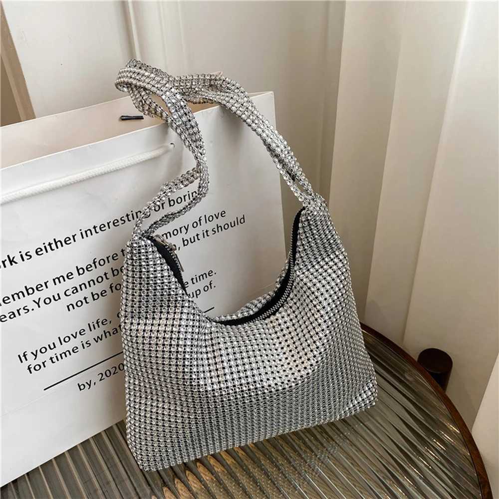 New Arrival Exquisite Silver Women Underarm Bag Full Rhinestone Evening Clutch Bag Handbag for Dinner Party Wedding Shiny Purse Shoulder Bag T250227