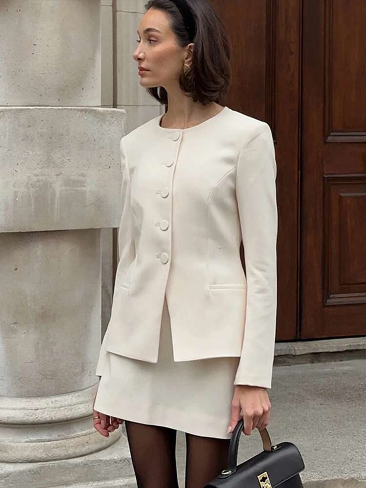 Elegant 2 Piece Sets Women Outfit Fashion O Neck Single-Breasted Pockets Coat Hip Package Mini Skirt 2025 Ladies Office Suit