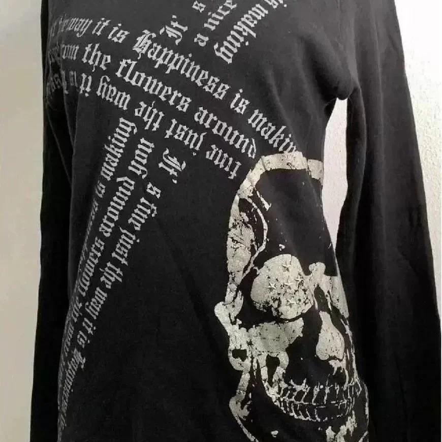 Y2k Emo Women Korean Streetwear Long Sleeve Acubi Fairycore T-shirts Skull Print Tshirt Goth Punk Oversize Top 2000s Alt Clothes 250227