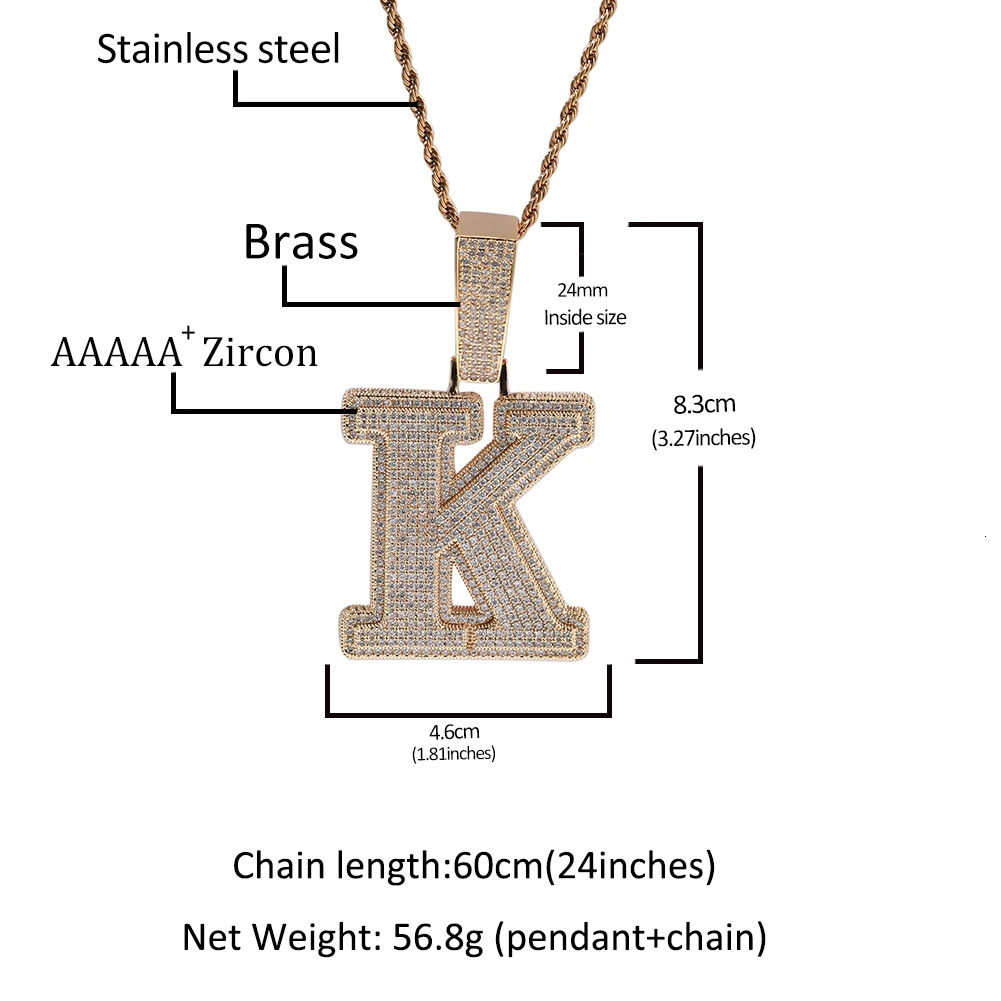 TBTK Big Bold Single Letter Pendant Initial Letter A-Z Micro Paved Out 5A Cubic Zirconia Charm Necklace Hiphop Jewelry 250227