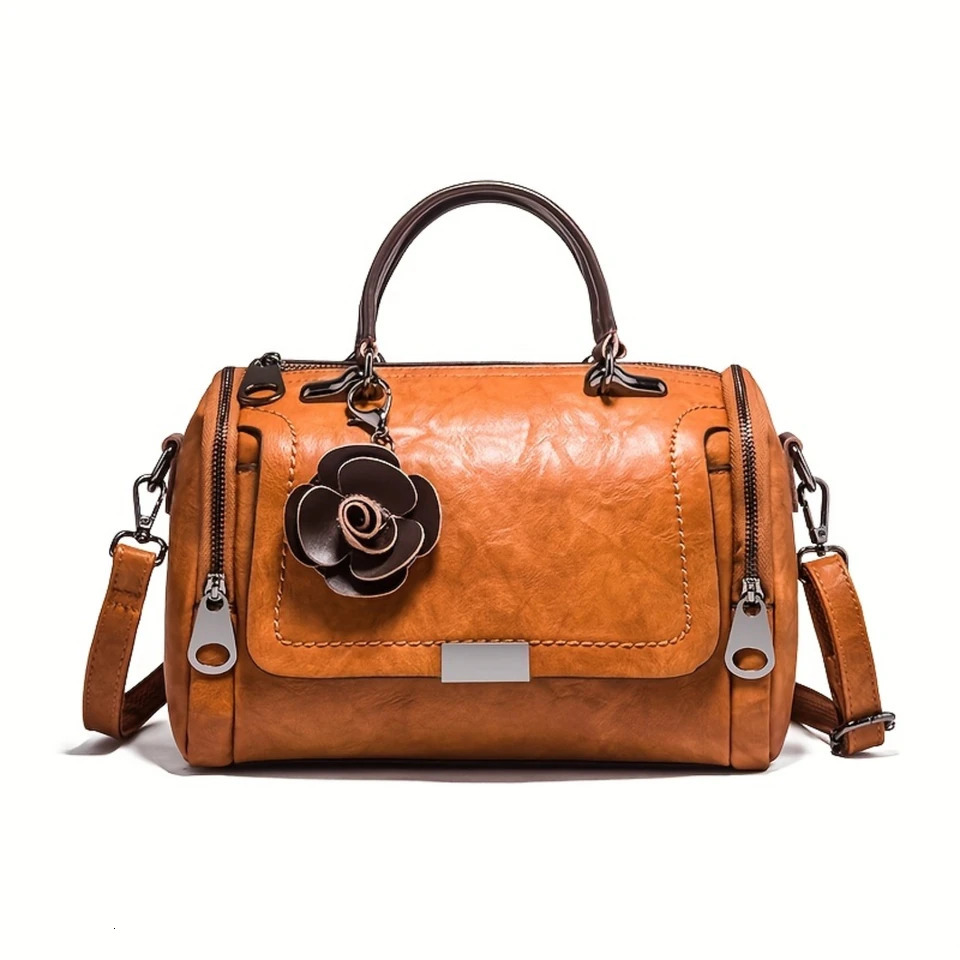 Ship from US Vintage Top Handle Boston Bag Retro Genuine Leather Crossbody Womens Classic Handbag Shoulder Purse 250227FBB