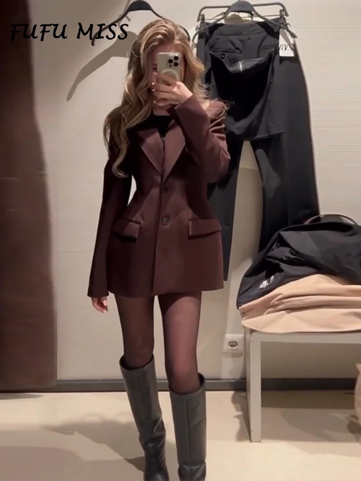 Vintage Suit Mini Skirt Sets Women Slim Blazers High Waist Above Knee A-line Skirts Set Spring Elegant Office Lady Outfits 250226