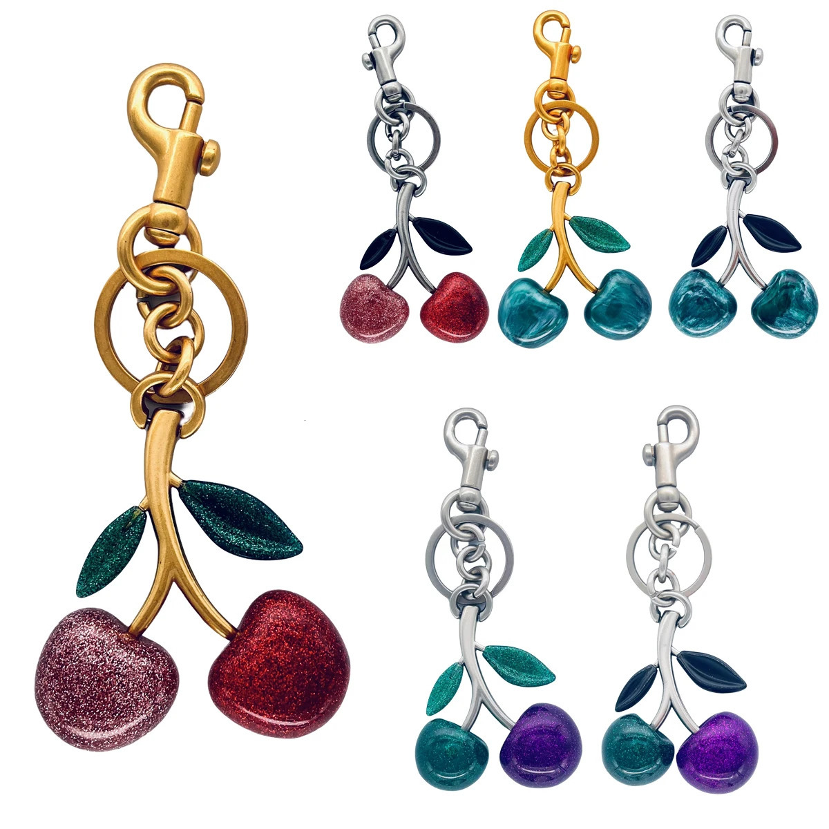 Six Different Styles Crystal Cherry Charm Pendant For Bag Womens Handbag Shoulder Bags Keychain Attachment Parts 250227